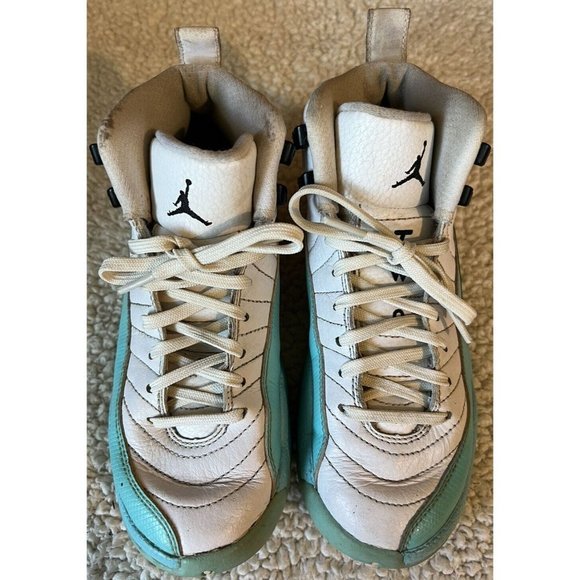 NIKE Air Jordan 12 Retro 510815-100 Aqua White Athletic Shoes US Size 4Y - Picture 3 of 9